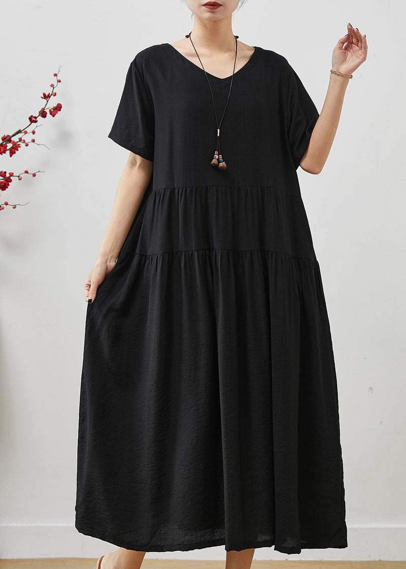 Black Oversized Patchwork Cotton Holiday Dress Summer