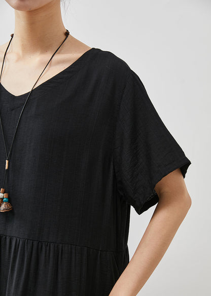 Black Oversized Patchwork Cotton Holiday Dress Summer