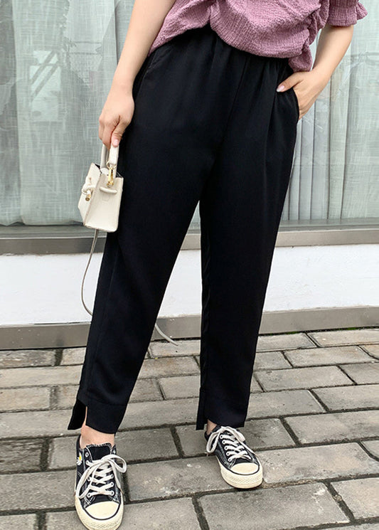 Black Oversized Pockets Spandex Harem Pants Fall