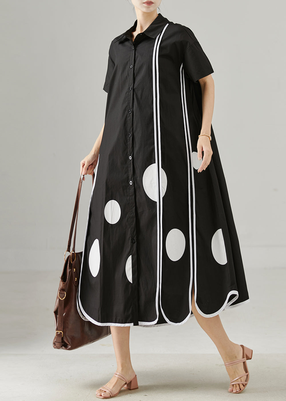 Black Oversized Print Cotton Holiday Dress Summer
