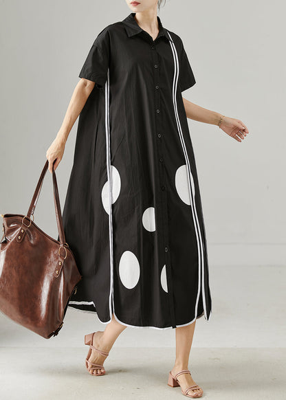 Black Oversized Print Cotton Holiday Dress Summer