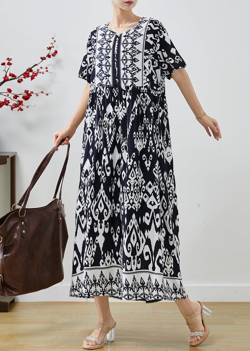 Black Oversized Print Cotton Holiday Dresses Summer