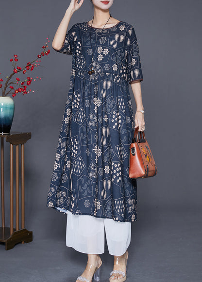 Black Oversized Print Silk Long Dress Summer
