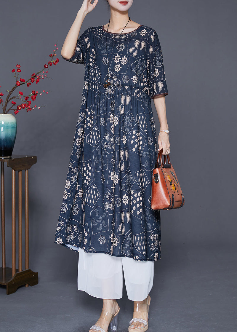 Black Oversized Print Silk Long Dress Summer