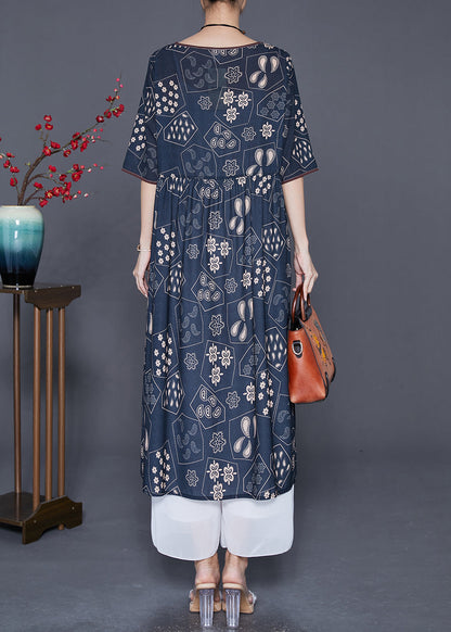 Black Oversized Print Silk Long Dress Summer