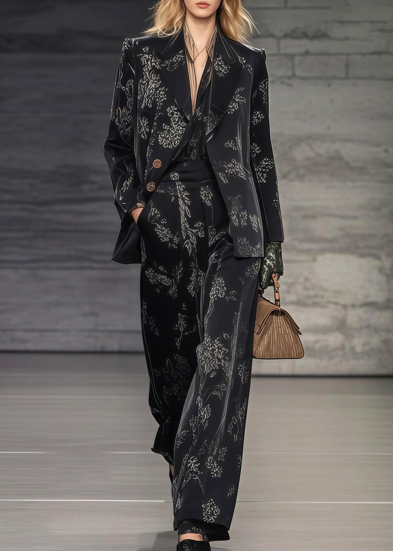 Black Oversized Print Spandex Two Pieces Set Spring