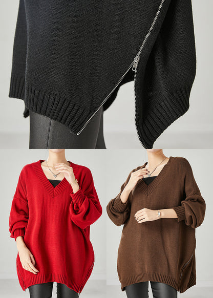 Black Oversized Side Open Knit Sweaters Spring