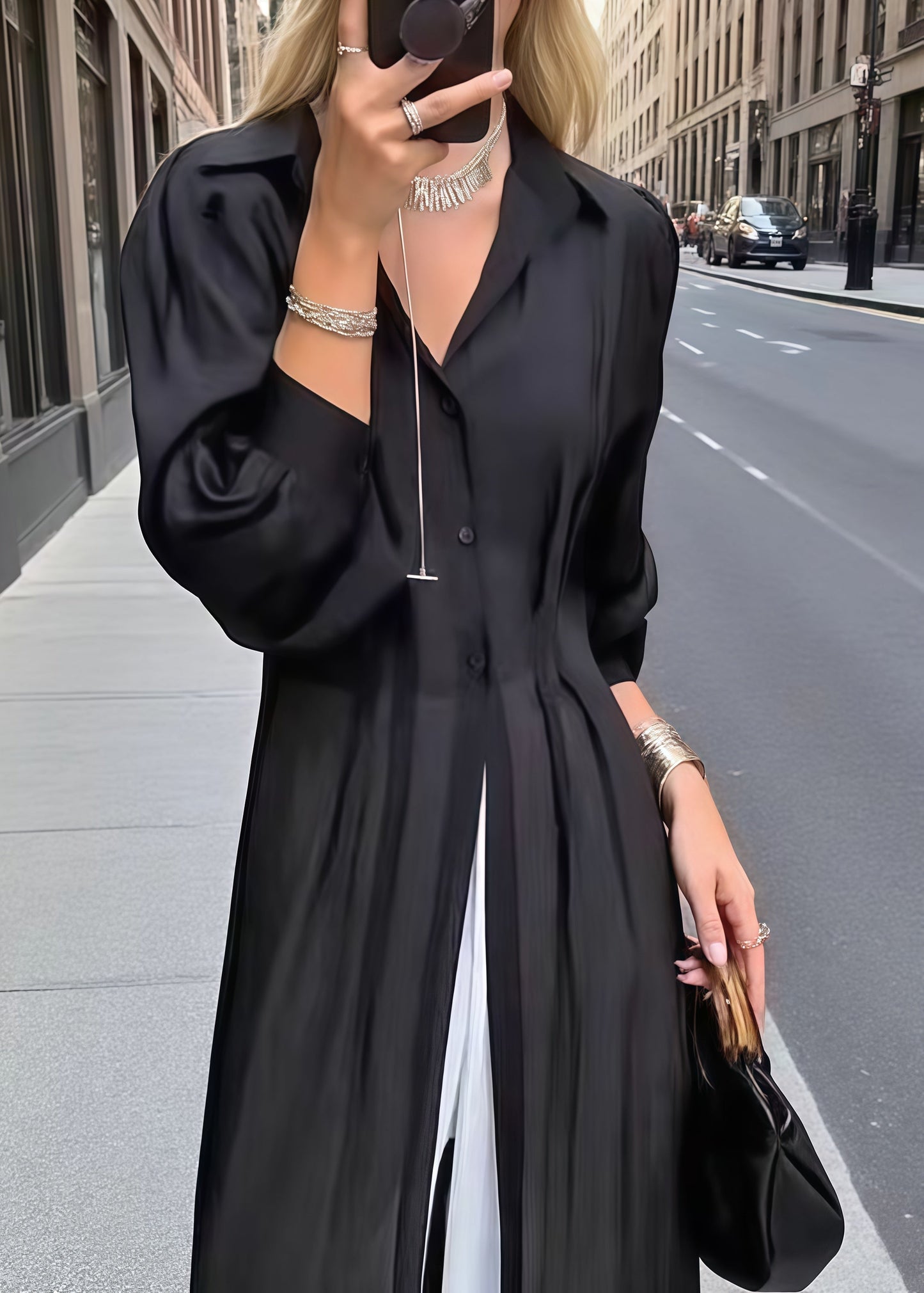 Black Oversized Wrinkled Chiffon Shirt Dresses Summer