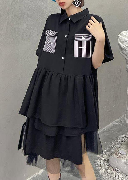 Black Patchwork Asymmetrical Design Tulle Dresses Summer