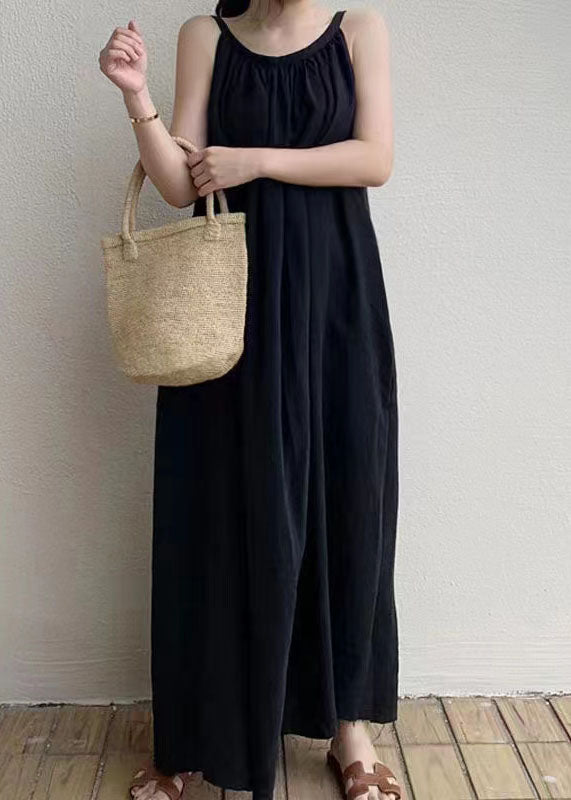 Black Patchwork Cotton Spaghetti Strap Holiday Dress Summer