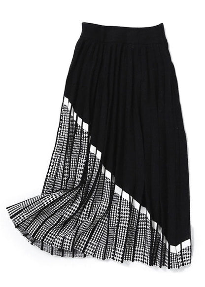 Black Patchwork Plaid Knit Skirts Winter