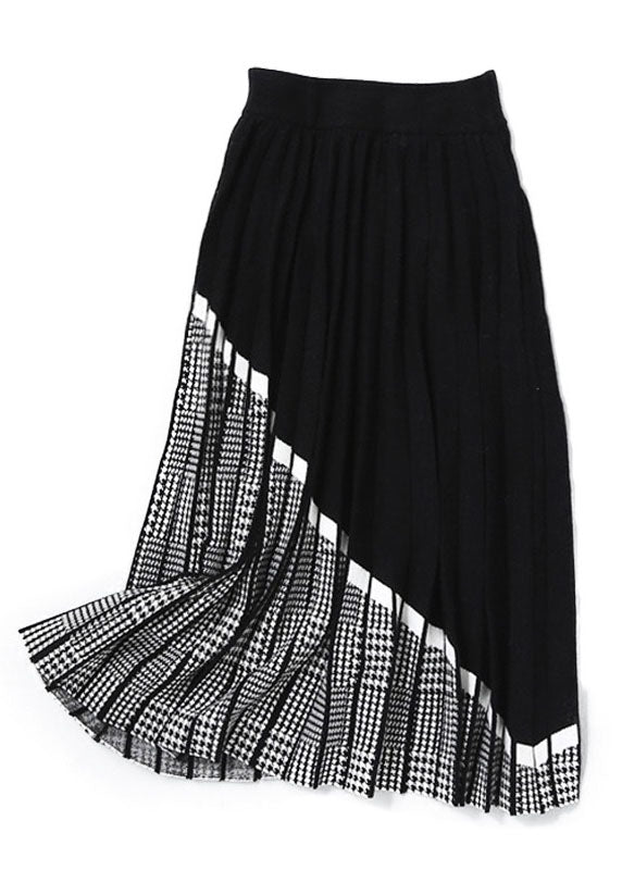 Black Patchwork Plaid Knit Skirts Winter