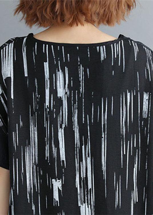 Black Patchwork Striped O Neck Cotton Maxi Dresses