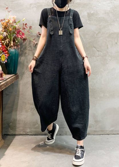 Black Pockets Denim Jumpsuits Summer