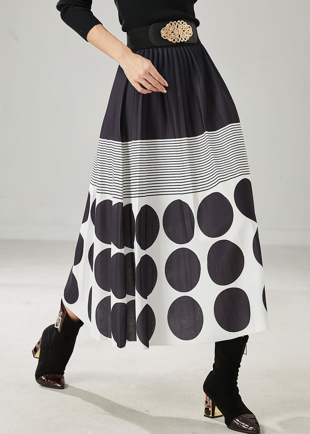Black Print Cotton a Line Skirts Spring