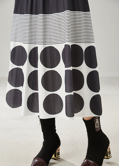 Black Print Cotton a Line Skirts Spring