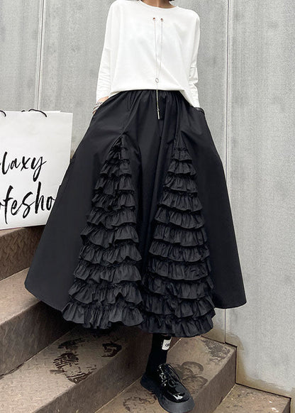 Black Ruffled Patchwork a Line Fall Skirts