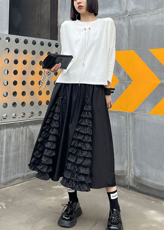 Black Ruffled Patchwork a Line Fall Skirts