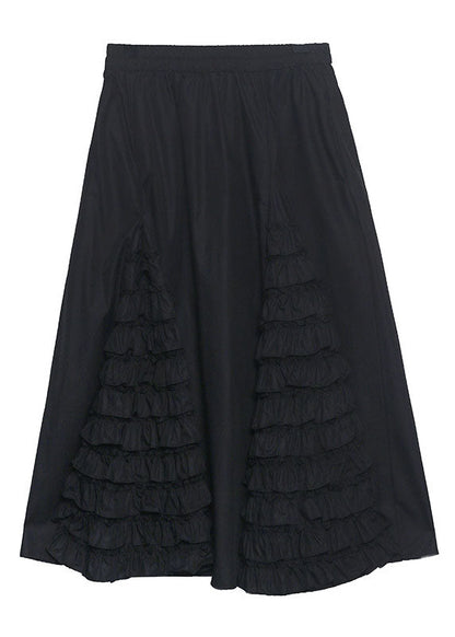 Black Ruffled Patchwork a Line Fall Skirts