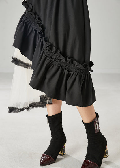 Black Ruffled Patchwork Tulle Cotton Skirt Spring