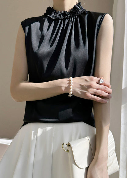 Black Ruffled Silk Tank Sleeveless