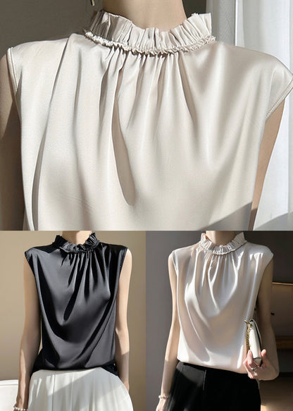Black Ruffled Silk Tank Sleeveless