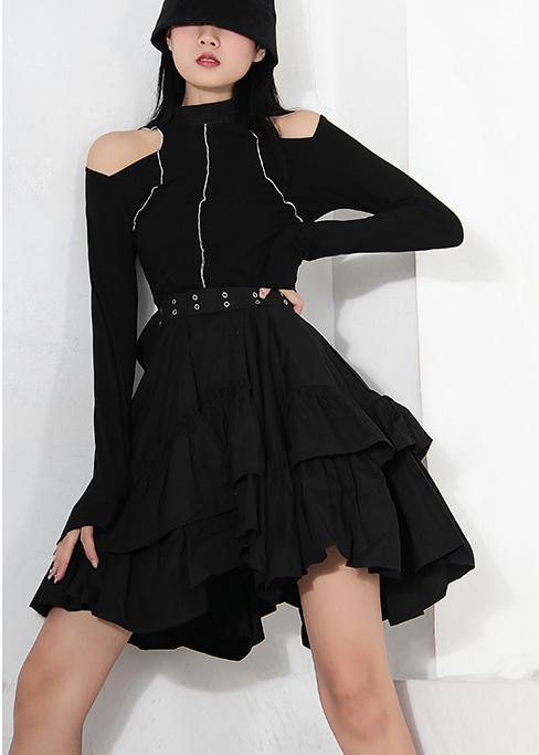 Black Ruffles Button Summer Skirts
