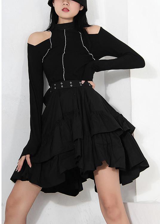 Black Ruffles Button Summer Skirts