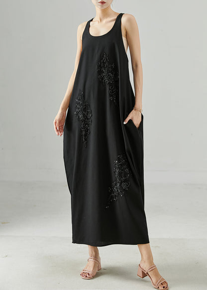 Black Sequins Nail Bead Cotton Cami Dresses Summer