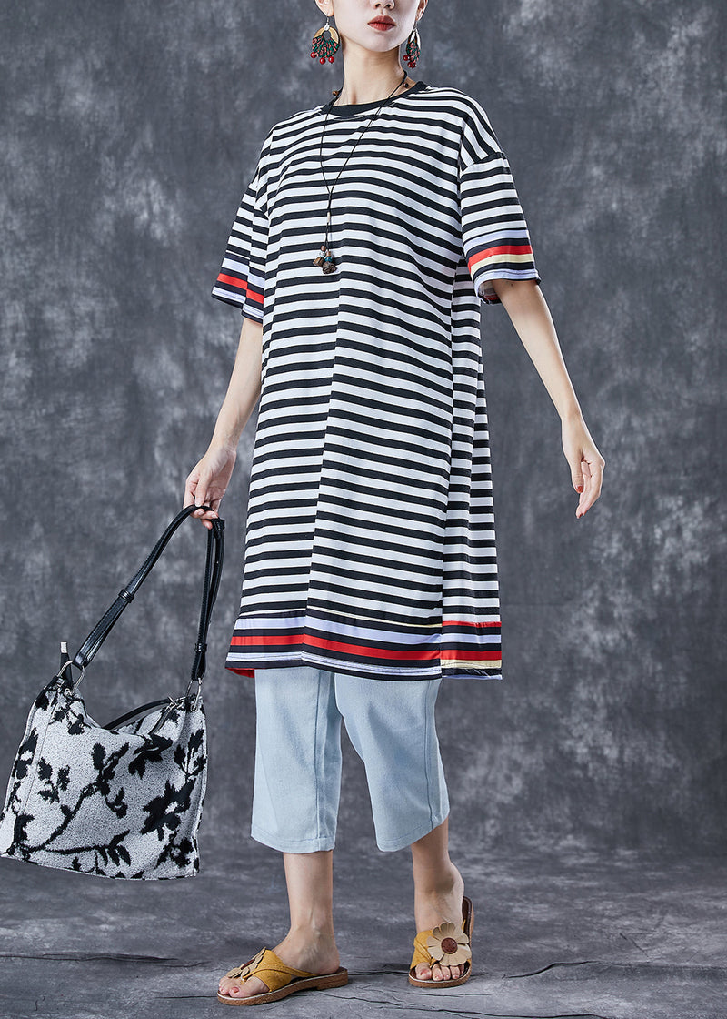 Black Striped Ice Silk Knit Vacation Dresses Summer