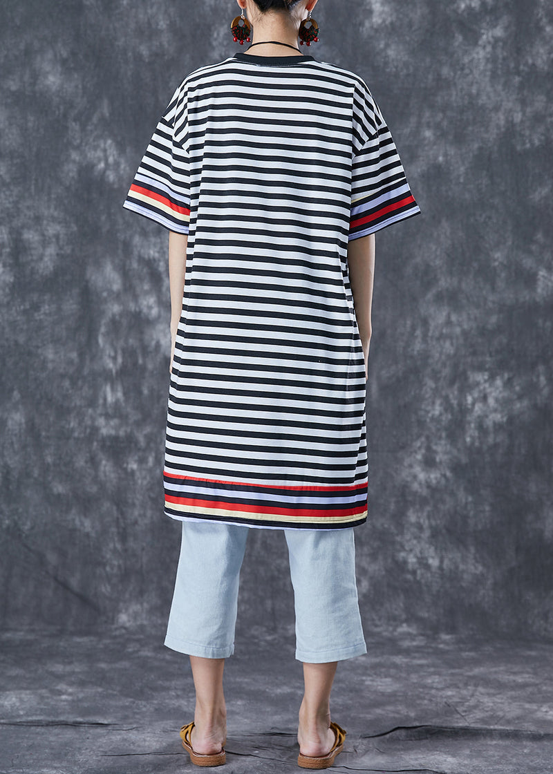 Black Striped Ice Silk Knit Vacation Dresses Summer
