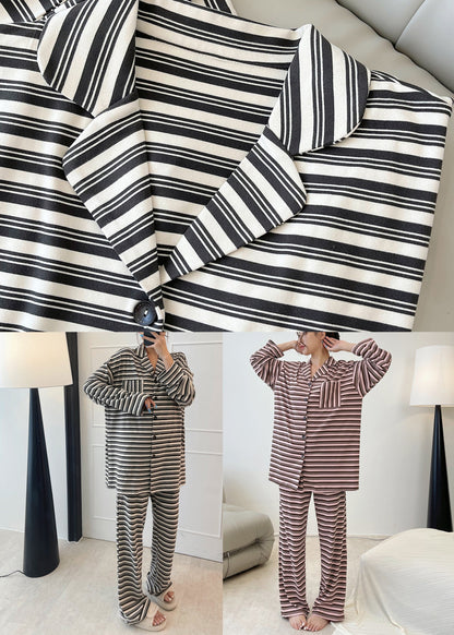 Black Striped Patchwork Cotton Two Piece Set Long Sleeve