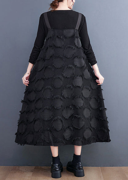 Black Tasseled Cotton Holiday Strap Dress Summer