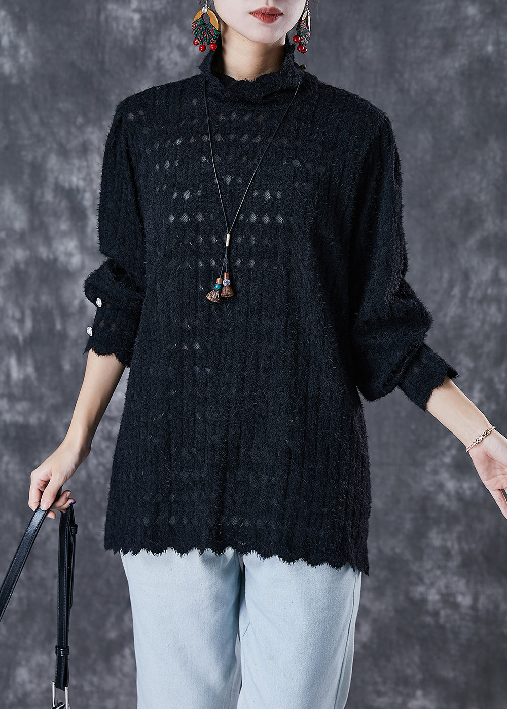Black Turtle Neck Knit Shirt Tops Fall