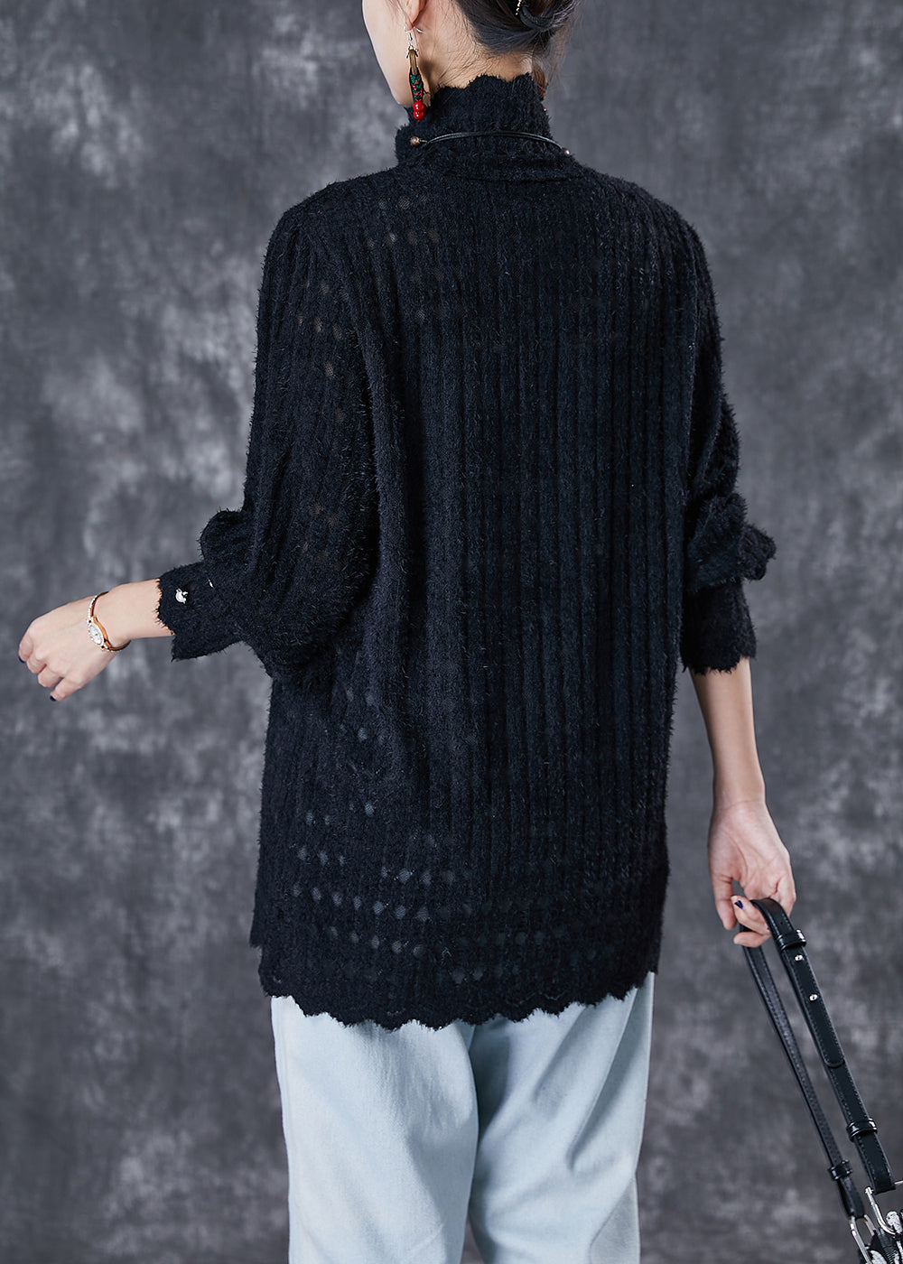 Black Turtle Neck Knit Shirt Tops Fall