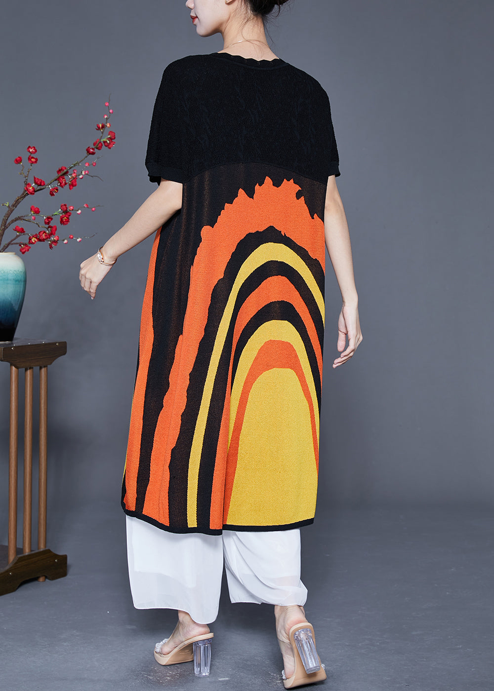 Black V Neck Patchwork Print Silk Vacation Dresses Summer