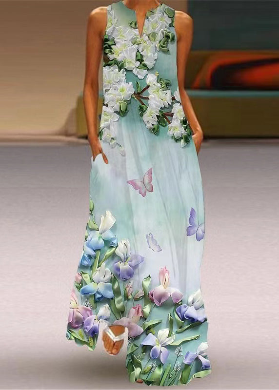 Black V Neck Print Party Long Dress Sleeveless