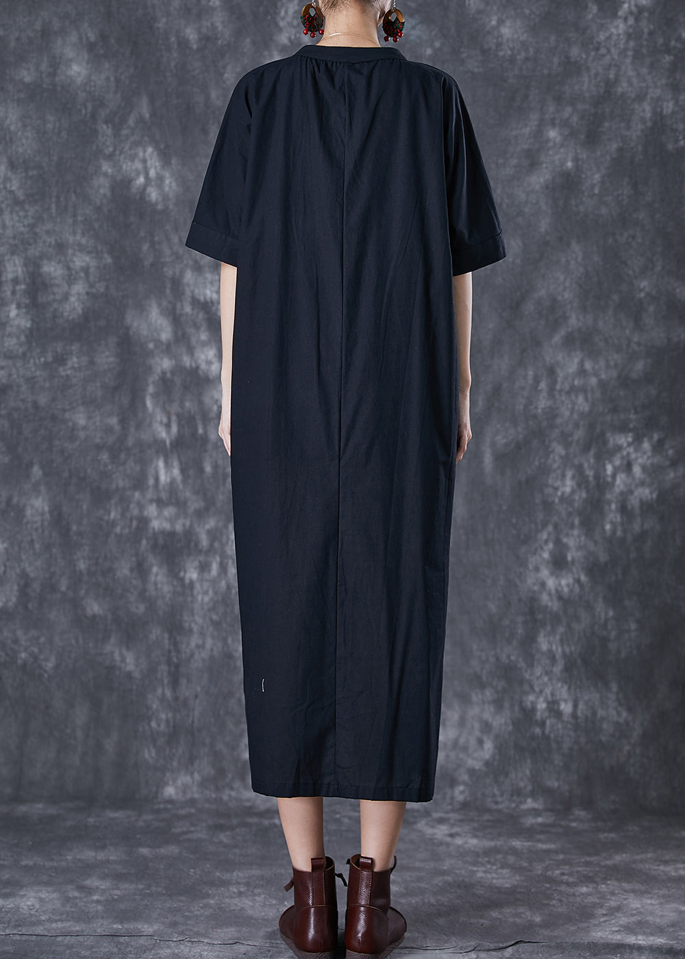 Black V Neck Tie Waist Cotton Holiday Dress Summer