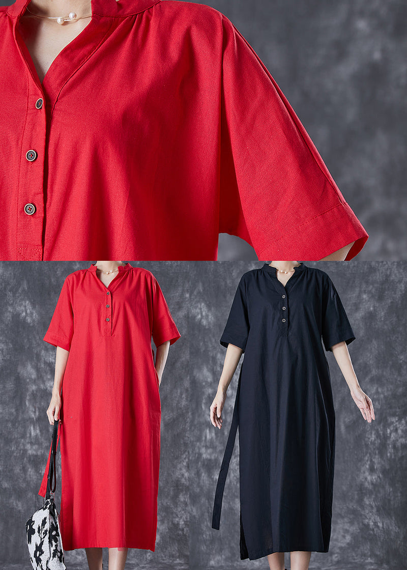 Black V Neck Tie Waist Cotton Holiday Dress Summer
