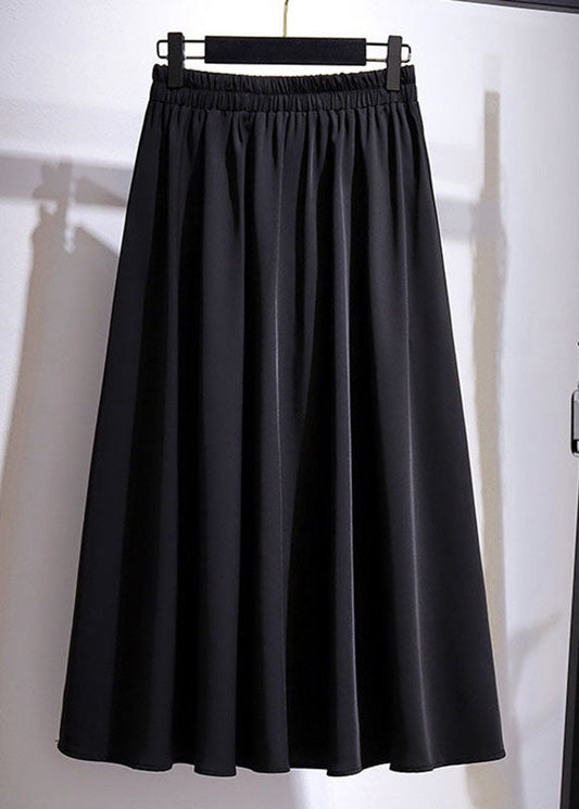 Black Wrinkled Elastic Waist Patchwork Cotton a Iine Skirts Fall