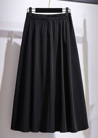 Black Wrinkled Elastic Waist Patchwork Cotton a Iine Skirts Fall
