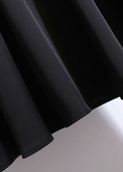 Black Wrinkled Elastic Waist Patchwork Cotton a Iine Skirts Fall