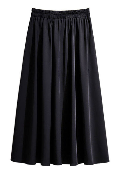 Black Wrinkled Elastic Waist Patchwork Cotton a Iine Skirts Fall