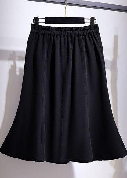 Black Wrinkled Elastic Waist Patchwork Cotton Fishtail Skirt Summer