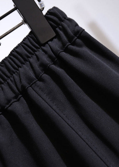 Black Wrinkled Elastic Waist Patchwork Cotton Fishtail Skirt Summer