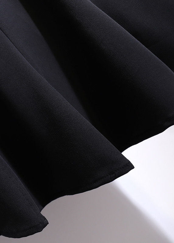 Black Wrinkled Elastic Waist Patchwork Cotton Fishtail Skirt Summer