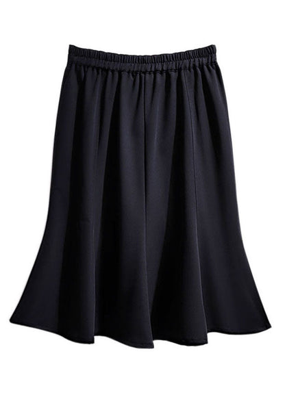 Black Wrinkled Elastic Waist Patchwork Cotton Fishtail Skirt Summer