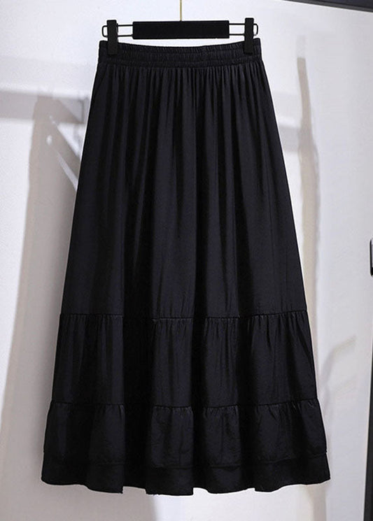 Black Wrinkled High Waist Patchwork Cotton Skirt Fall