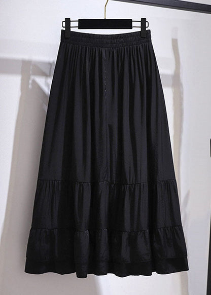 Black Wrinkled High Waist Patchwork Cotton Skirt Fall