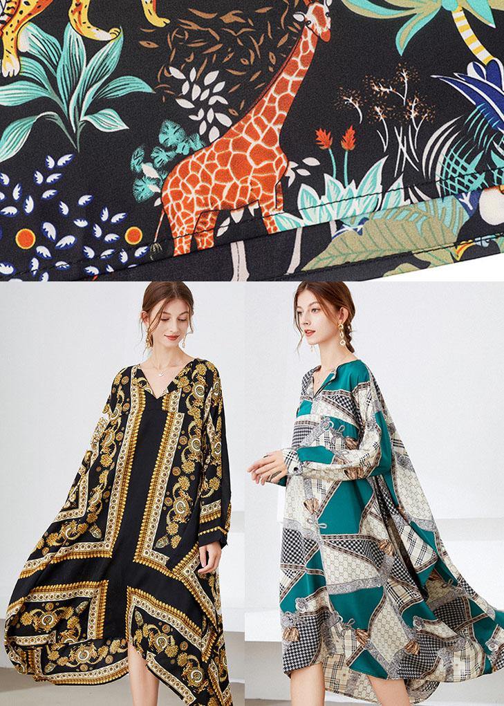 Black Yellow Print Loose Asymmetrical Design Fall Holiday Dress Long Sleeve